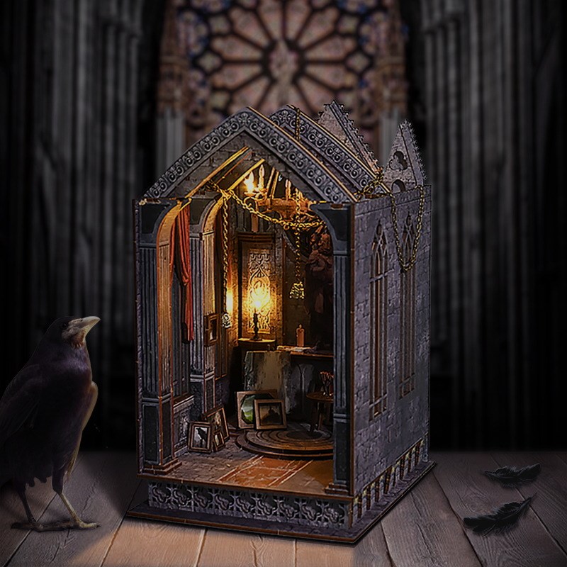 手工diy哥特式小屋n沉静夜祈3D立体拼装书立模型桌面摆件创意礼物