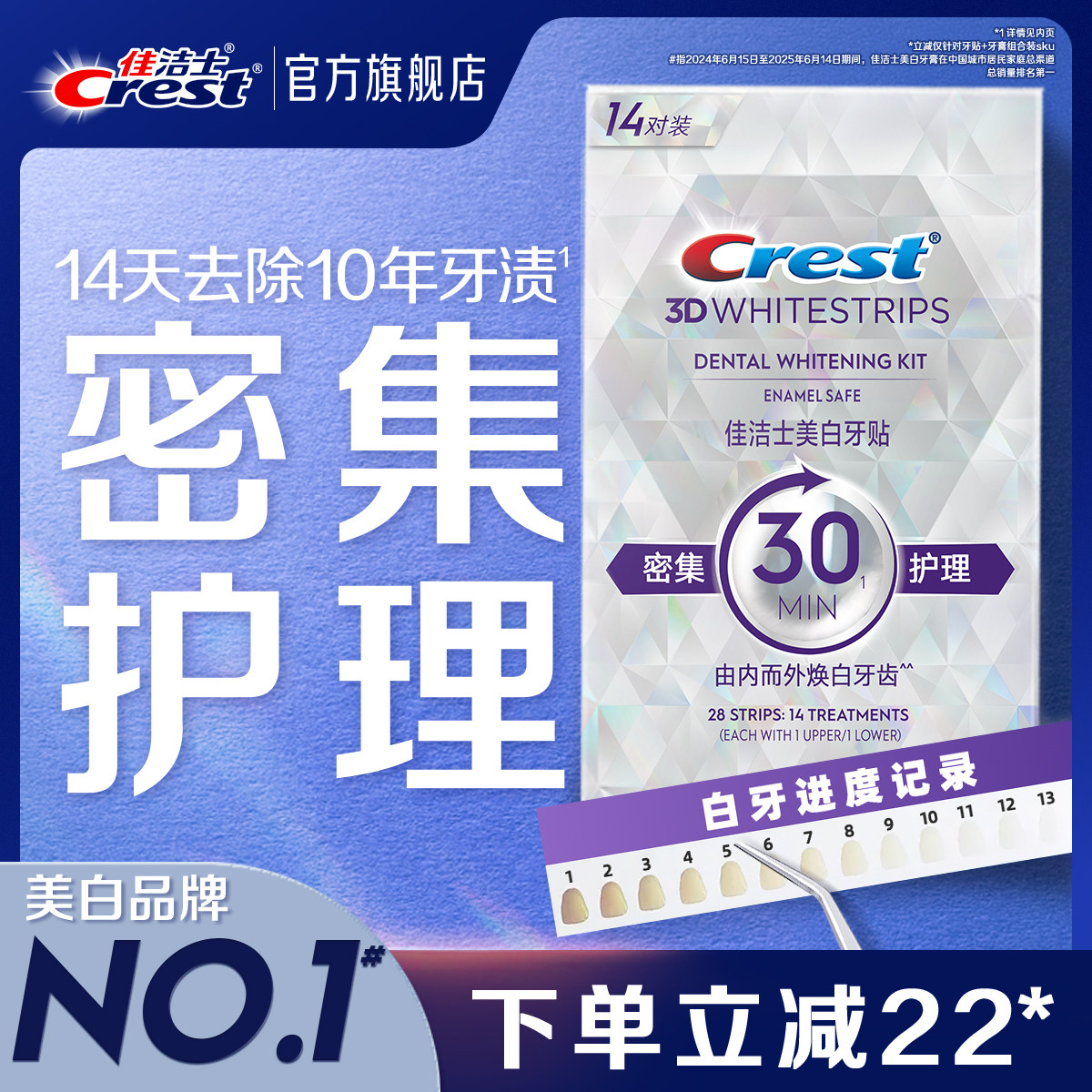 佳洁士美白牙贴闪耀炫白3d贴片去黄洁白牙贴片牙膜去渍