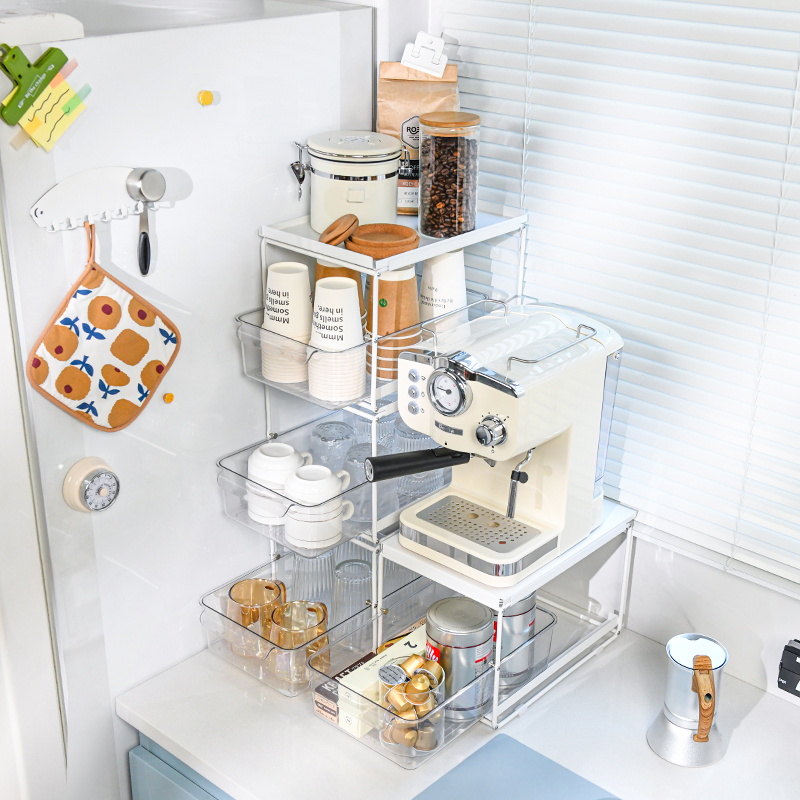 抽屉式咖啡杯子收纳n架多层客厅橱柜桌面放水杯玻璃茶杯架子置物