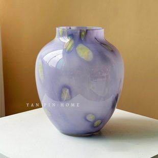 轻奢紫色琉璃花瓶高级感中古风餐桌水养鲜花装饰玻璃花器乔迁礼物