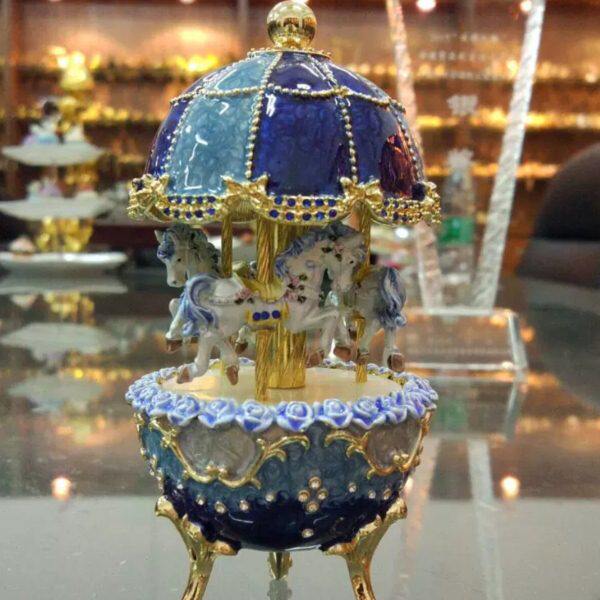 情侣旋转木马音乐盒珐琅彩纯手工浪漫八音盒生日礼物金属摆件包邮