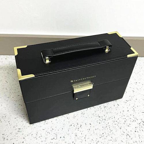 包邮修丽可黑色化妆箱PU手提化妆包便携旅行收纳箱外有抽绳袋精致