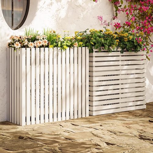 防腐木空调外机保护罩阳台挡板花架地面支架装饰美化木栅栏置物架