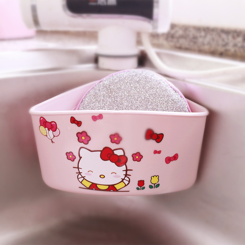 可爱卡通收纳篮厨房水槽沥水篮吸盘置物篮浴室清洁收纳挂篮三角架