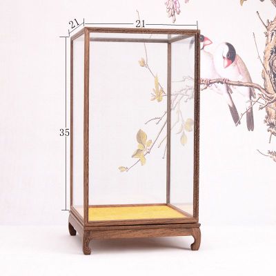 红木雕绢人摆件玻璃罩工艺品展示防尘底座鸡翅木宝笼送礼品玻璃罩