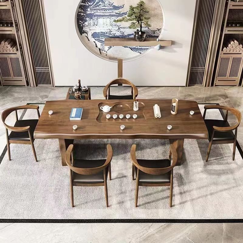 实木茶桌茶盘一体泡茶桌椅简约现代家用大板茶台后现代茶桌子