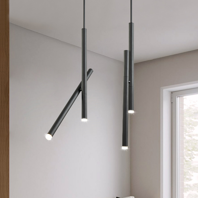 简约现代吧台小吊灯led轨道灯条创意个性餐厅黑色圆柱形长筒灯饰