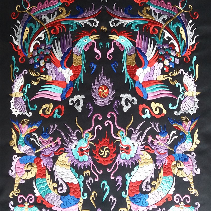 苗绣大号龙凤戏珠刺绣绣布民族风复古画像酒店装饰家居装