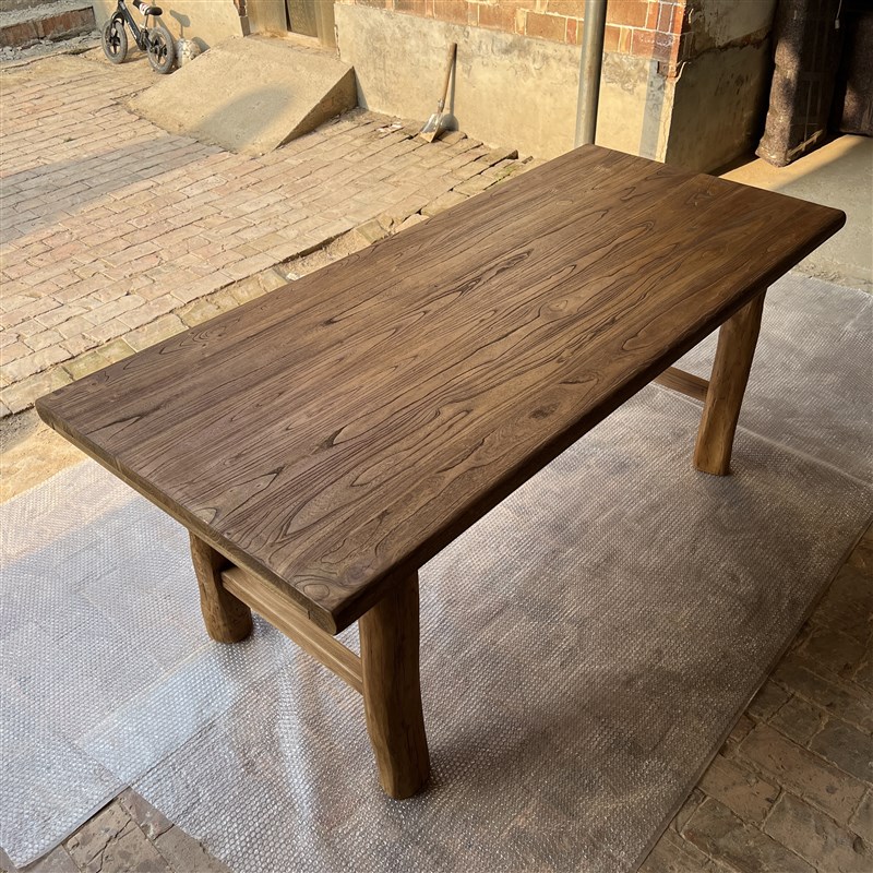 老榆木茶桌实木板餐桌书桌原木复古家用吧台办公简约阳台民宿定制