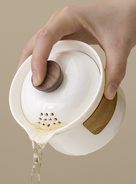 羊脂玉白瓷盖碗茶杯单个高档便携式防烫家用功夫茶具泡茶器手抓壶