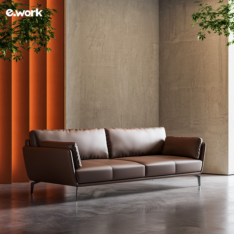办公室沙发会客商务接待办公沙发茶几现代简约三人位西皮沙发