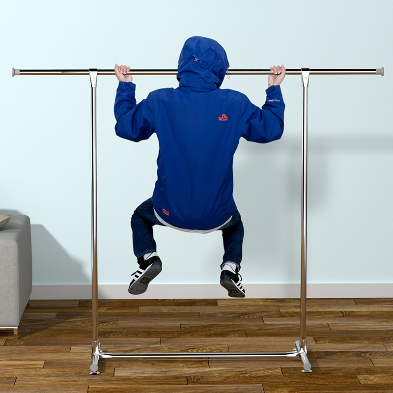 晾衣架落地单杆式加粗不锈钢管室内阳台简易家用晒衣杆卧室挂衣架