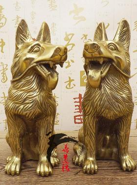 大号纯铜狗黄铜狗铜狗狼狗招财狗旺财狗生肖狗工艺品摆件一对摆设