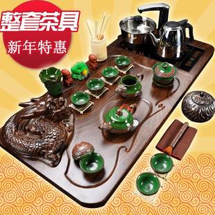 家用全自动整套功夫冰裂现代简约电磁炉实木茶盘茶道 紫砂茶具套装