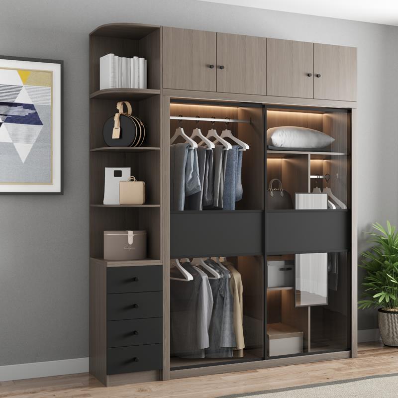 衣柜家用主卧室超大容量玻璃推拉门衣柜现代简约出租房用组装衣橱