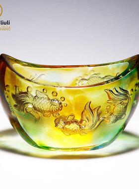 琉璃金元宝饰品鲤鱼聚宝盆储蓄罐入口创意家居装饰店礼品高端