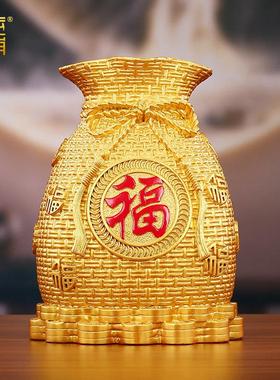 黄铜钱袋存钱筒摆件存钱罐福袋家居办公室装饰品摆设乔迁开 业礼