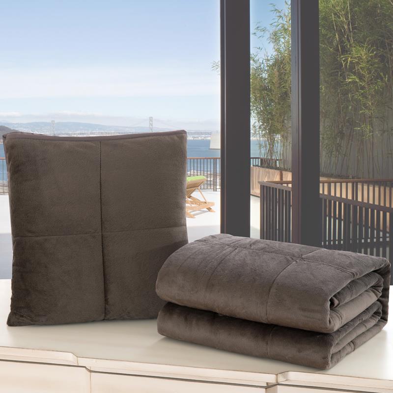 办公室午睡多功能创意口袋无拉链抱枕被纯色毛绒靠垫小被子