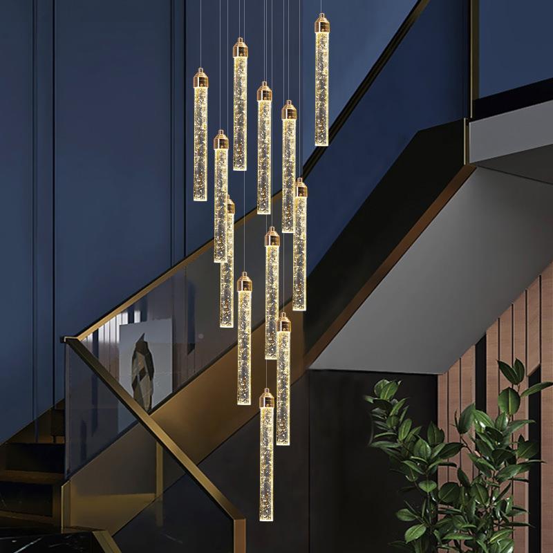 式楼厅客水晶吊灯现521代简约轻奢旋转楼梯灯长吊lo覆ft公寓别墅