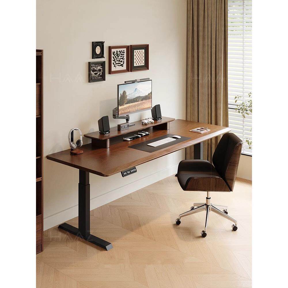 实木电动智能可升降电脑桌双人学习书桌家用工作台沙发后长条桌