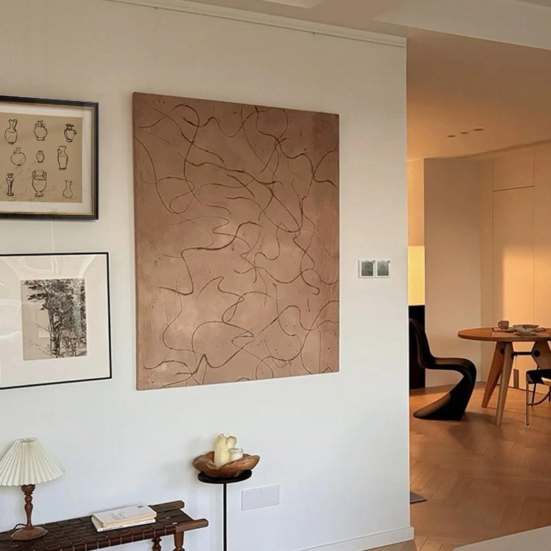 氛围 侘寂中古风民宿客厅组合装饰画复古抽象艺术沙发背景墙挂画图片