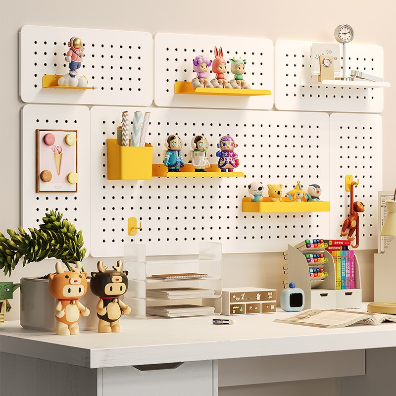 墙上免打孔洞洞板学习桌儿童房桌上金属搁板收纳展示架磁吸置物架
