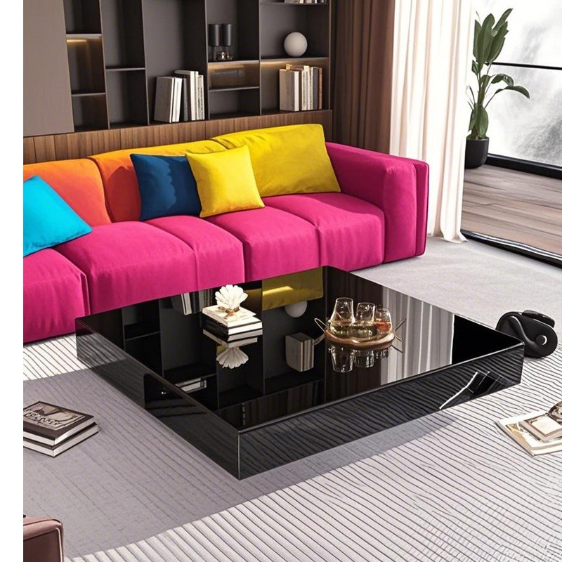 意式极简悬浮玻璃茶几客厅家用现代简约轻奢高级感长方形茶几组合