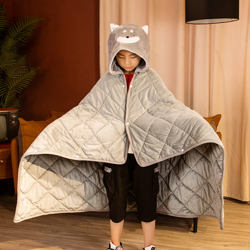 办公室午睡毯小学生教室抱枕被子两用加厚冬季女生儿童单人披风被