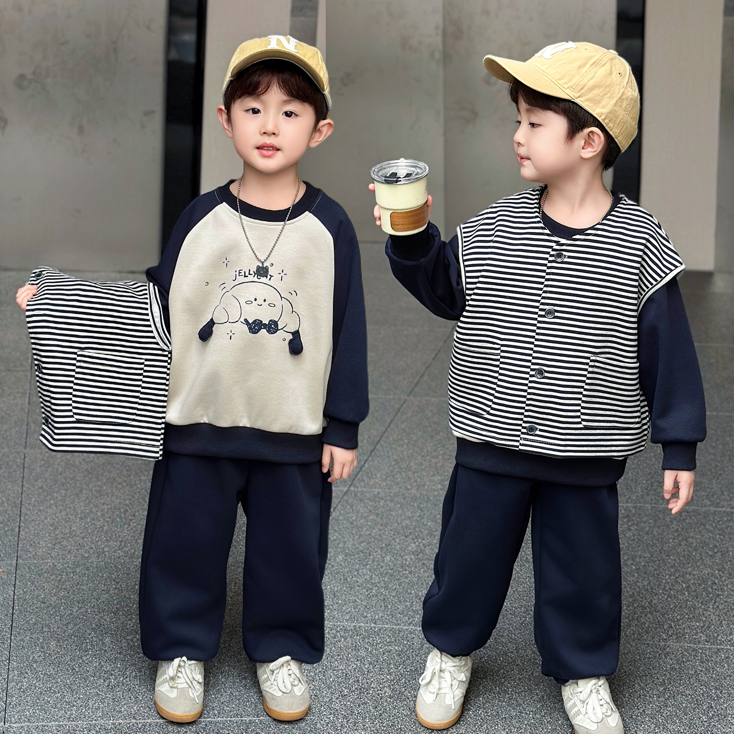 萱骁男童卫衣套装2025秋装新款运动衣三件套韩版中小童衣服男童装