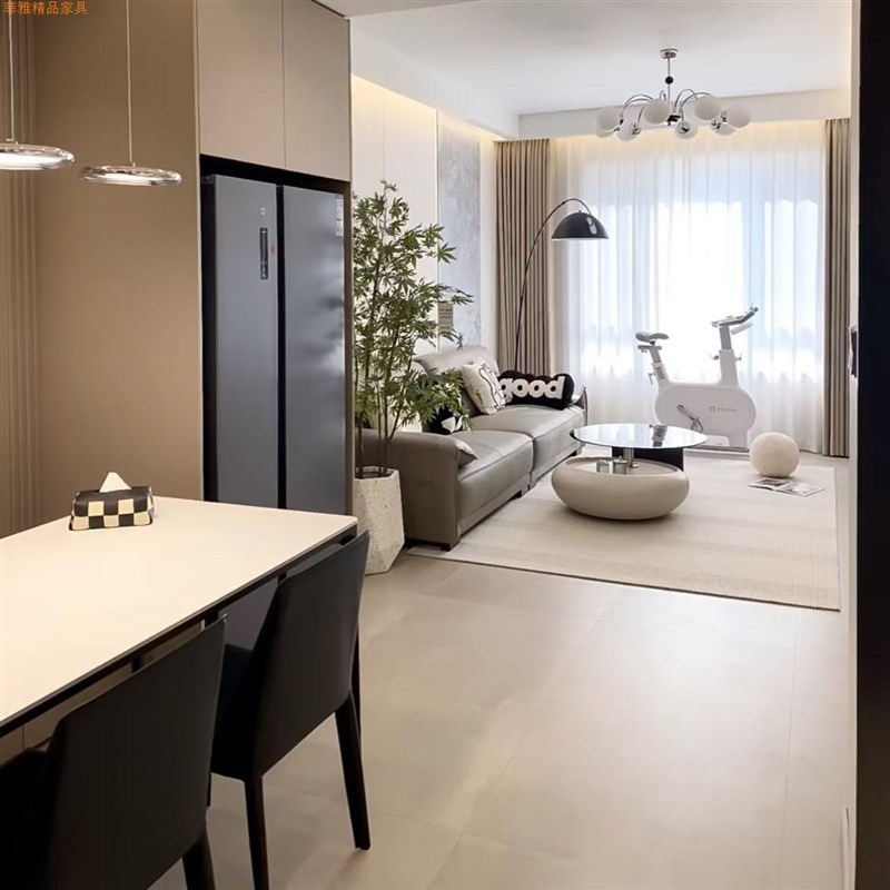 奶油风旋转茶几客厅家用设计师轻奢高级感圆形玻璃茶几意式极简