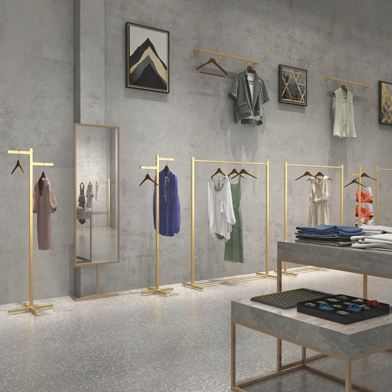 简约服装店展示架铁艺落地展架男女服装侧挂正挂衣服架子中岛货架