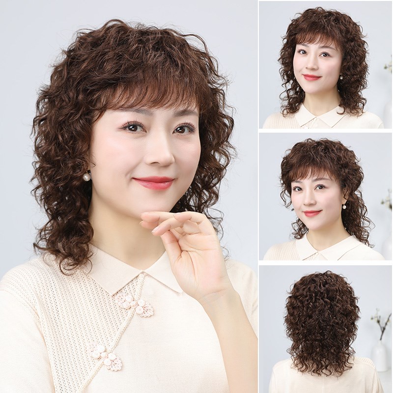 日常假发全头套女真人发丝中老年女妈妈中长假发卷发自然减龄款