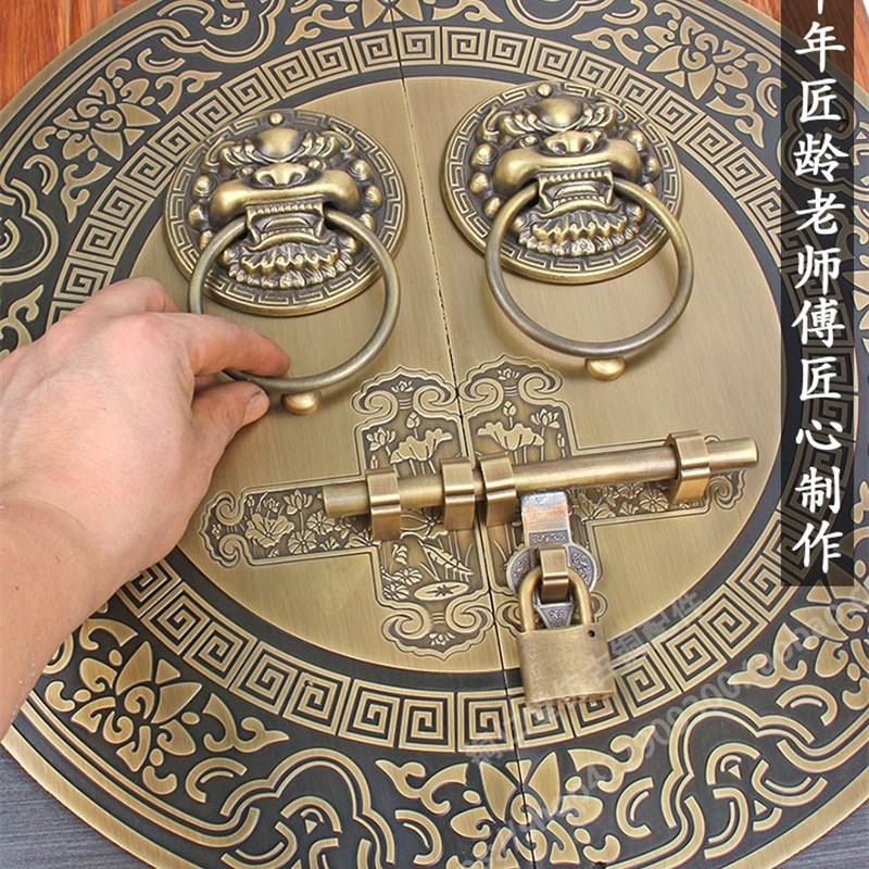 中式仿古纯铜兽头门环大木门栓拉手把手别墅四合院虎头狮子头拉环