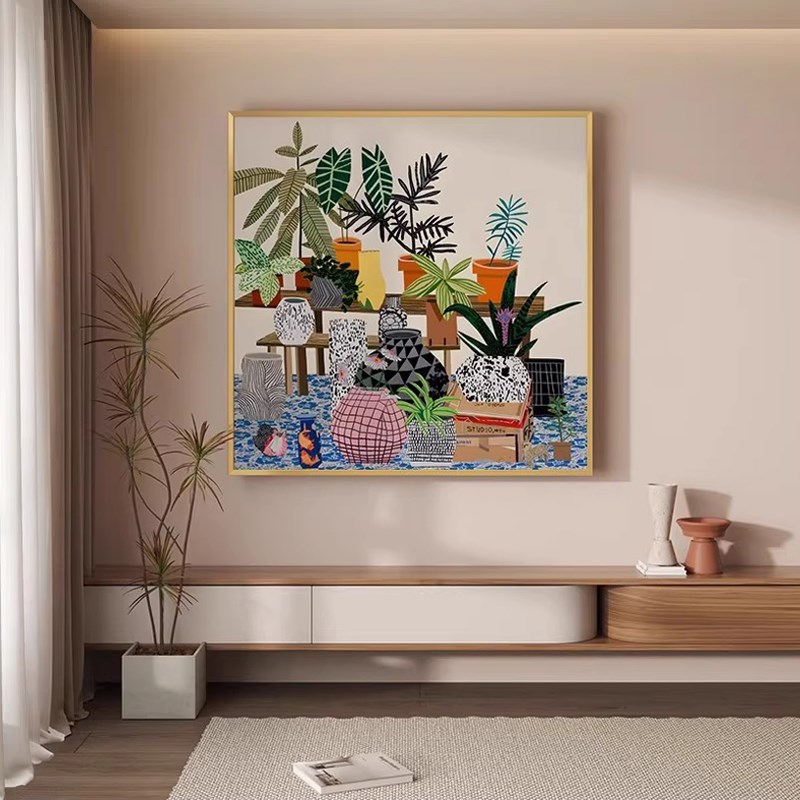 北欧抽象植物酒店民宿餐厅卧室装饰画现代客厅玄关过道背景墙挂画图片
