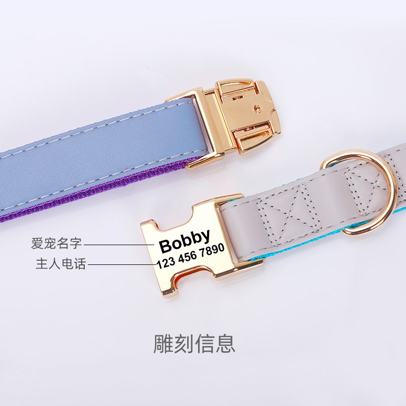 狗狗项圈中大型犬拉布拉多脖圈可调节皮质颈圈防丢狗牌定制