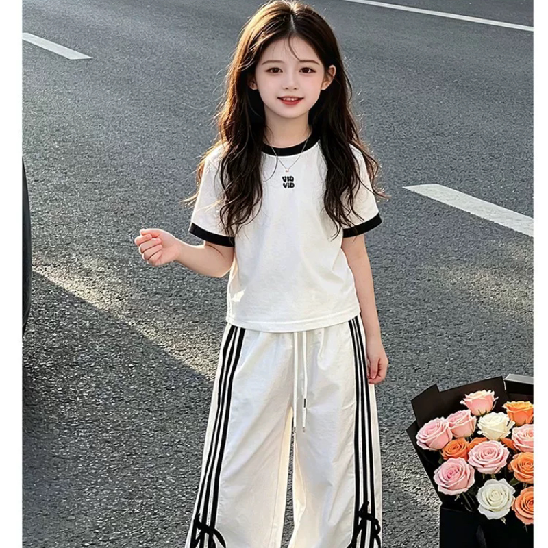 女童夏装套装2026新款童装儿童运动阔腿裤独特漂亮短袖两件套亲子
