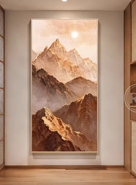 纯手绘油画日照金山玄关挂画侘寂风客厅装饰画高级感立体肌理壁