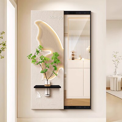 奶油风隐藏式全身镜装饰画水培