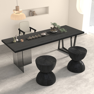 黑色实木茶桌客厅家用茶几桌办公室接待高级感轻奢大板茶台亚克力