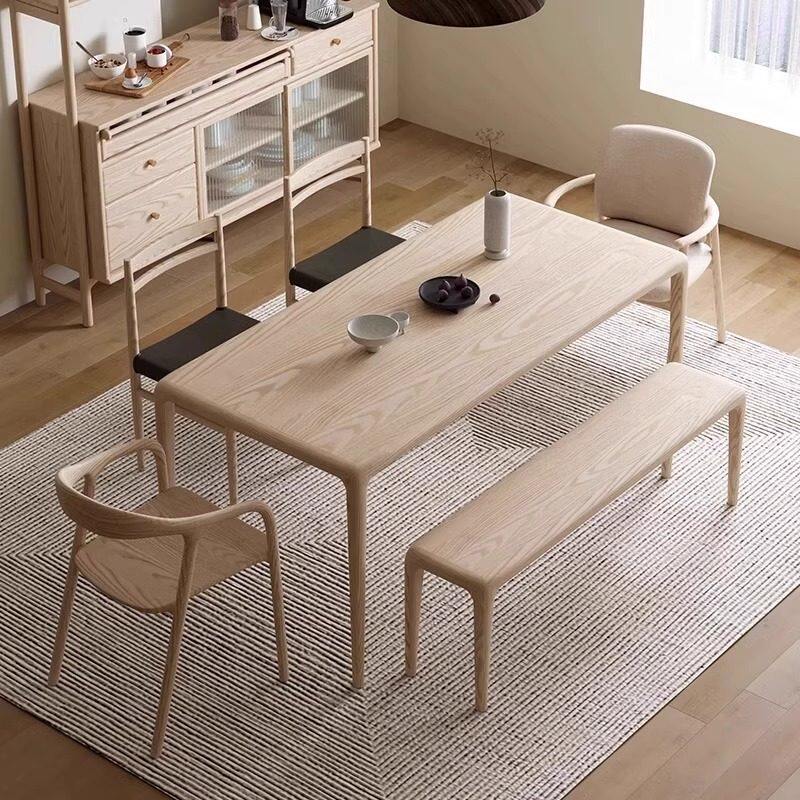 北欧实木白蜡木餐桌椅组合长方形家用饭桌简约现代客厅餐书桌一体