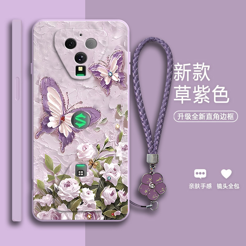 油画蝴蝶适用黑鲨游戏手机3手机壳小米黑鲨3S磨砂硅胶全包三代防摔保护套5G男女新款外壳网红黑沙软壳钢化膜