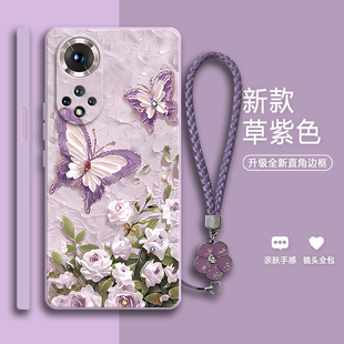 油画蝴蝶适用华为荣耀50pro手机壳honor50新款 por硅胶5G保护套男全包NTH一AN00防摔NTHAN女anoo曲屏外壳五零