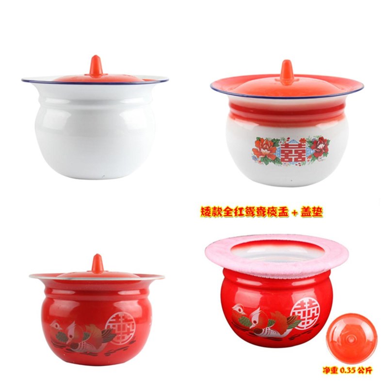 加厚搪瓷痰盂矮痰桶小孩搪瓷尿盆老人坐便器尿桶可以选加盖加垫