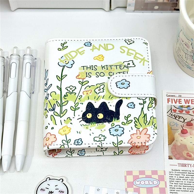 可爱花丛小猫M5手账本磁吸软皮活页本便捷随身笔记本日程本记事本