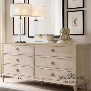 RH美式实木复古斗柜卧室储物斗柜客厅收纳靠墙整装抽屉边柜玄关柜