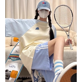 可爱甜妹韩系运动套装女夏宽松跑步短袖短裤休闲两件套学生学院风
