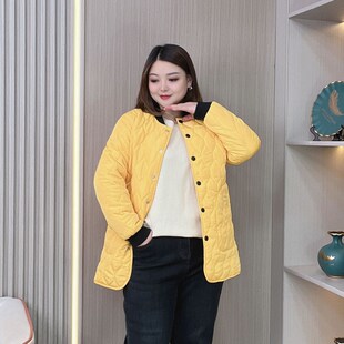 轻薄羽绒棉服女冬季新款大码女装胖mm宽松显瘦中长款菱形棉衣外套
