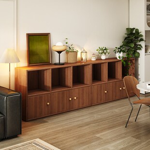 中古风实木带门矮书柜储物柜去客厅化半墙展示柜组合柜收纳柜柜子