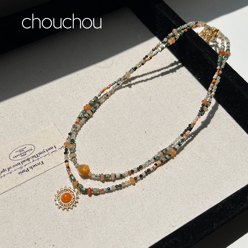chouchou项链女敦煌系天然石串珠饰品国风彩色多巴胺叠戴锁骨链夏