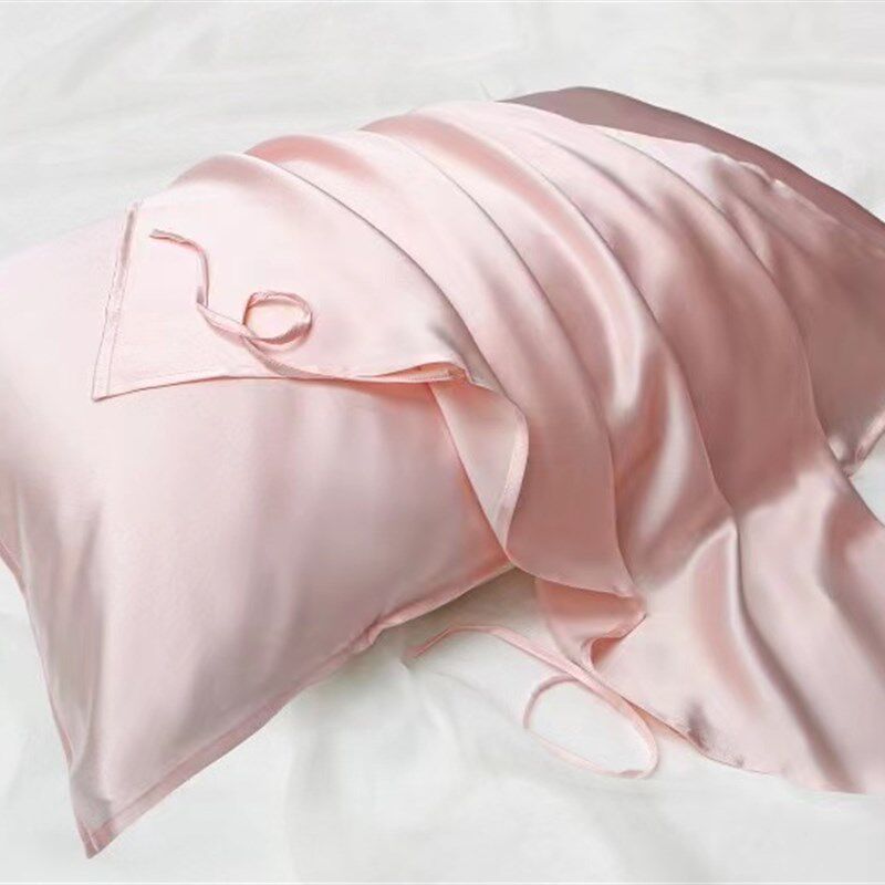 100%桑蚕丝真丝纯色枕巾防螨抗菌学生纯色22姆米触感丝滑细腻绑带